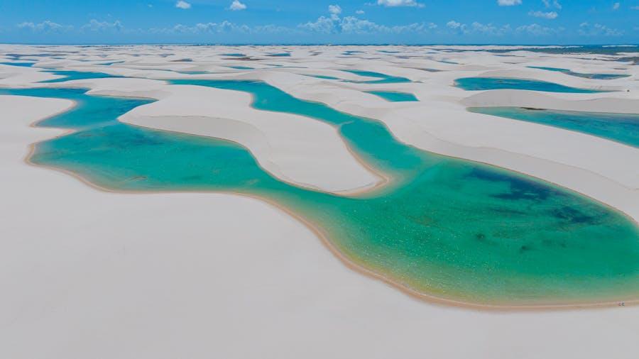 Aerial view of the white sands of the Brazilian coast