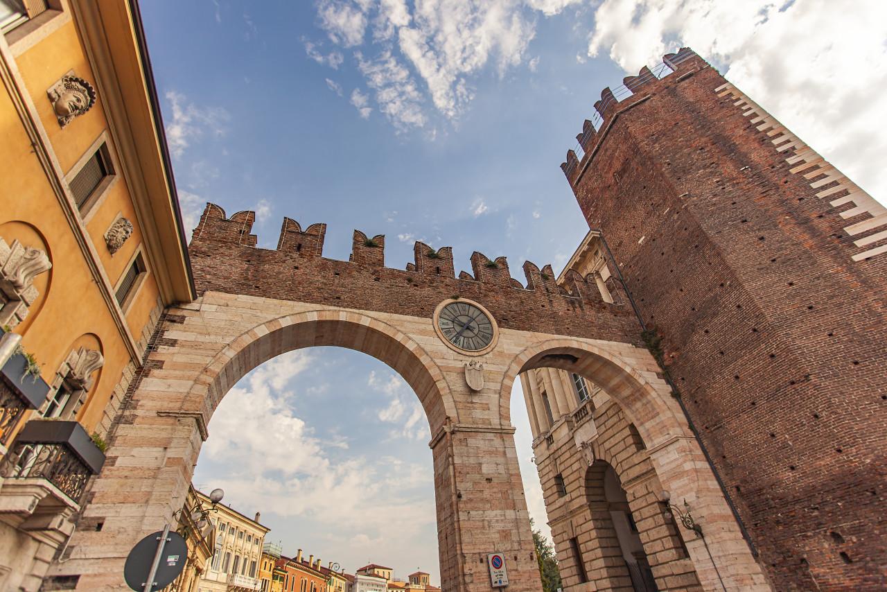 Verona Italy 10 September 2020 Portoni della Bra ancient medieval door Bra Square Verona Italy
