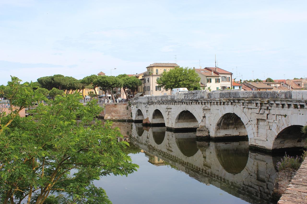Rimini Tiberius Bridge city view