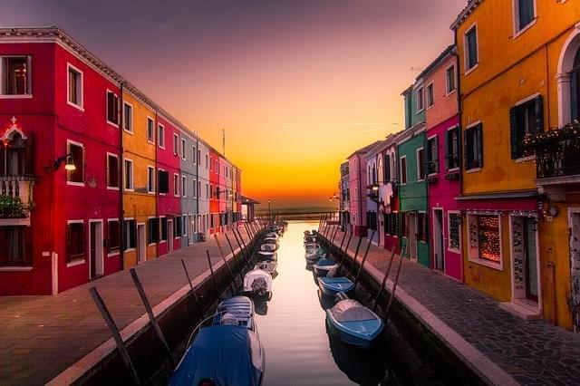 Burano island at sunset