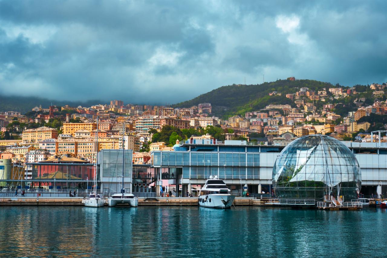 Port Genoa with yachts and boats in Italy